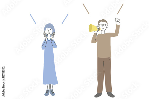 大声を出す男性と女性のイラスト