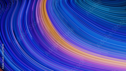 Blue, Turquoise and Orange Colored Curves form Abstract Lines Background. 3D Render.