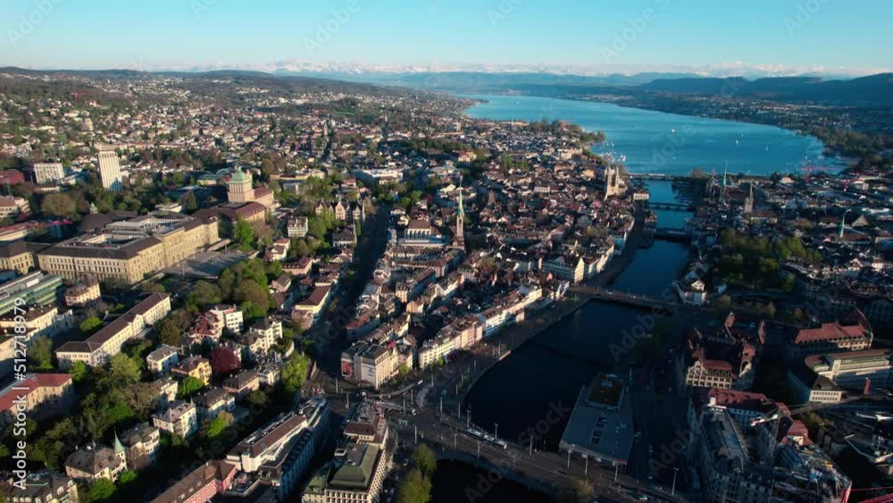 Aerial View Of Switzerland Limmat River, Lake And Zoological Museum, University Of Zurich In Switzerland. Aerial View Of Switzerland Limmat River, Lake And Zoological Museum, University Of Zurich In Switzerland.