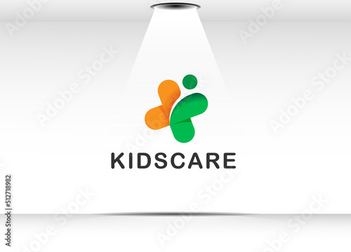 Medical cross logo with a kids and love symbol . Medical center logo. family Doctor logo