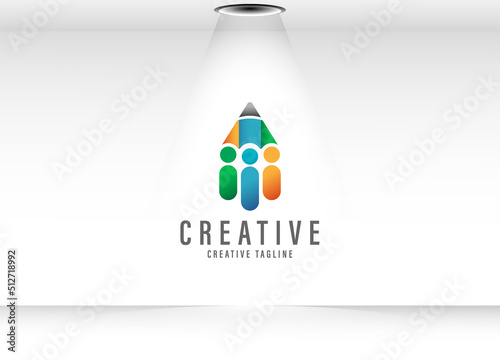 Creative People logo with pencil as a human diversity concept vector, human diversity logo vector idea