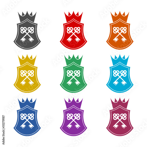 Shield crown key icon isolated on white background. Set icons colorful