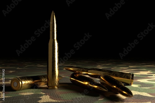 Slika na platnu .50 caliber ammunition on black background. 3D Illustration