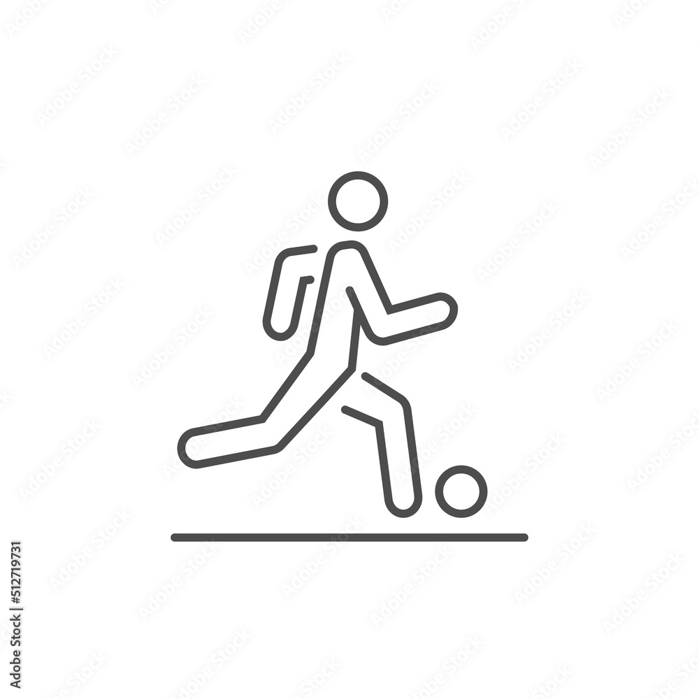 soccer concept, running player with ball. line symbol on a white background. vector illustration