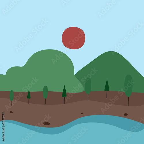 Landscape view cartoon background, vector illustration in flat cartoon design.
