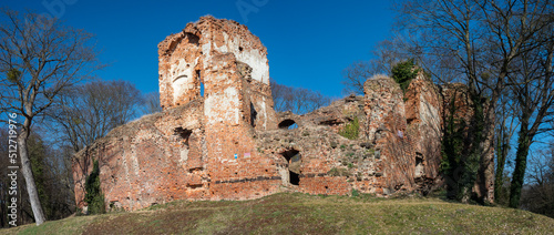 Castle in Milicz, Lower Silesia, Poland - April 2022: Ruins of the castle, Castle on the hill