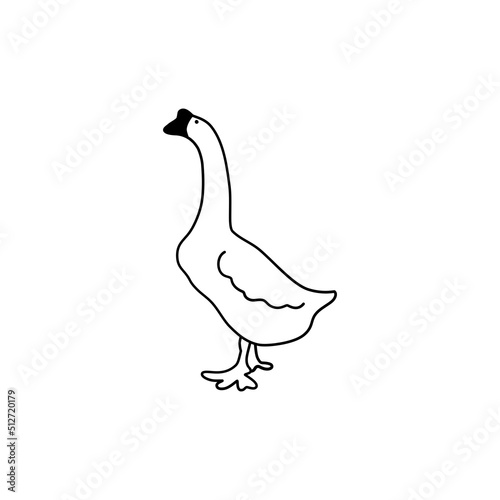 Goose line drawing art on white background, vector illustration in flat cartoon design.