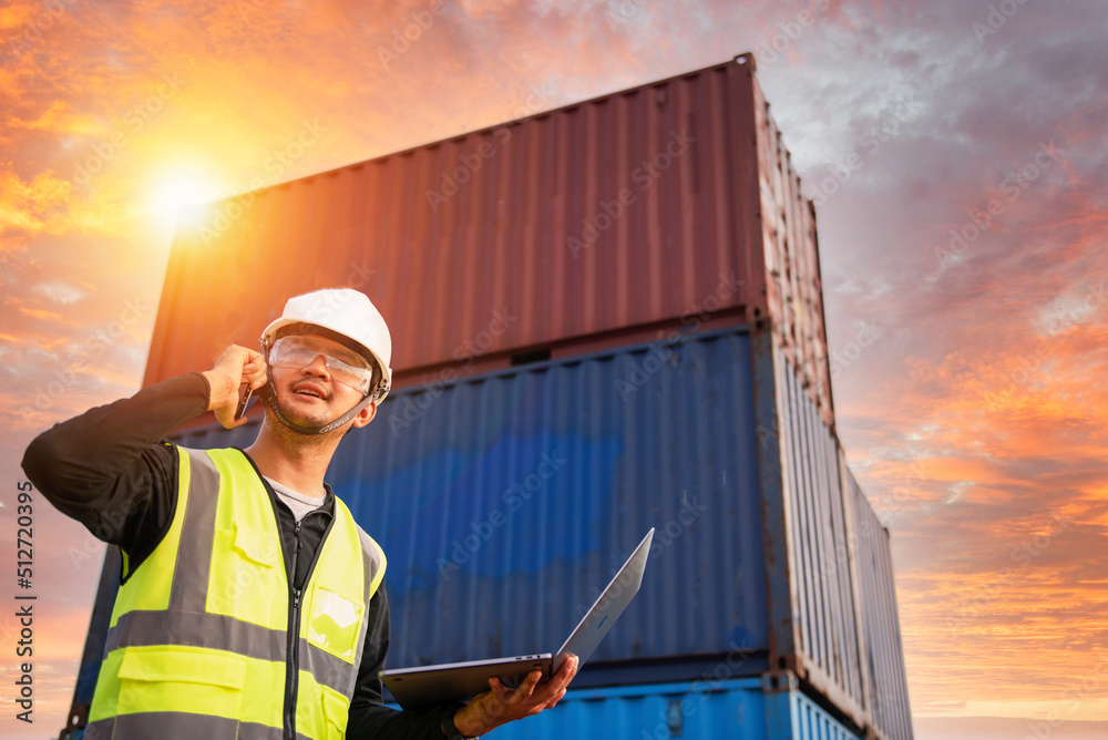 Foreman controls the loading of containers from cargo ships for import and export,Foreman or Supervisor in Container Terminal.
