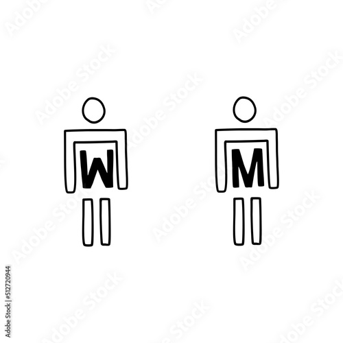 Toilet sign drawing line on white background, vector illustration in flat cartoon design.