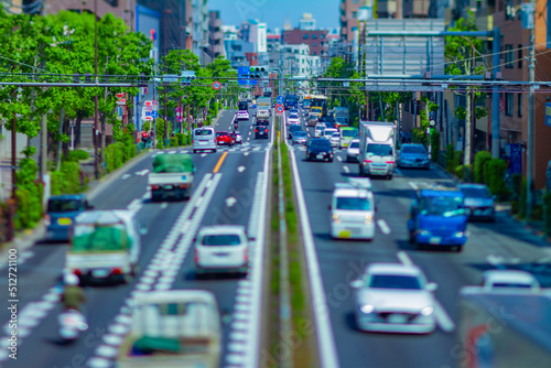 A miniature traffic jam at the urban street in Tokyo