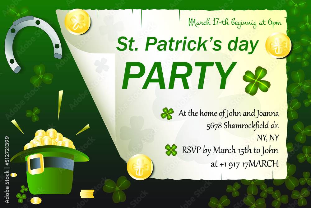 St Patrick celebration party invitation background template