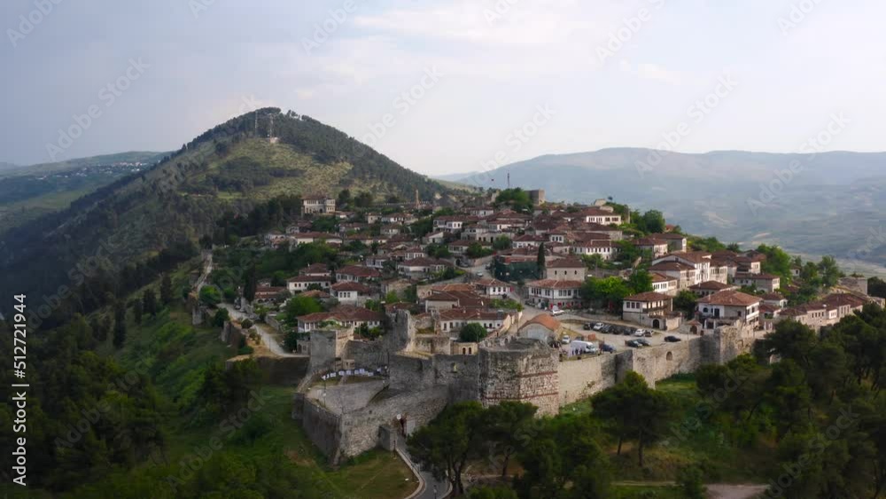 old fortified town of Berat, Albania. Aerial view, cityscape and buildings old fortified town of Berat, Albania. Aerial view, cityscape and buildings