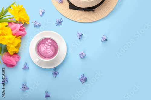 Cup of pink matcha tea with...
