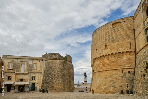 The towers and walls of an Aragonese castle that defended the city of Otranto from pirate attack, Italy.