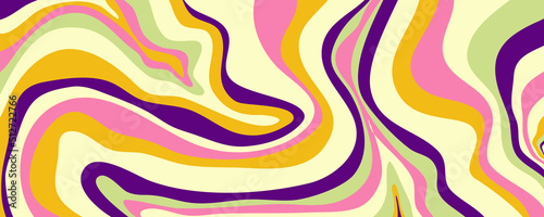 Grioovy psychedelic wave background for banner design. Retro 60s 70s psychedelic pattern. Modern wave retro abstract design. Rainbow 60s, 70s, hippie vector