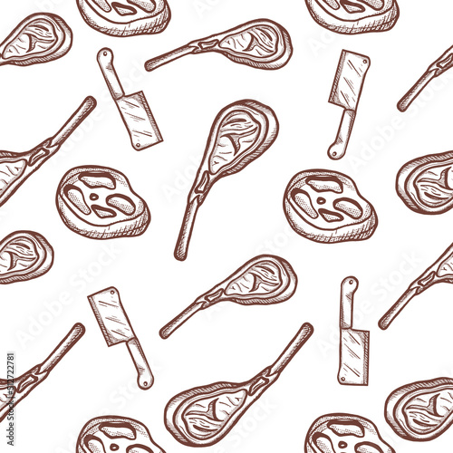 Vintage hand drawn tomahawk meat cleaver line art vector illustration