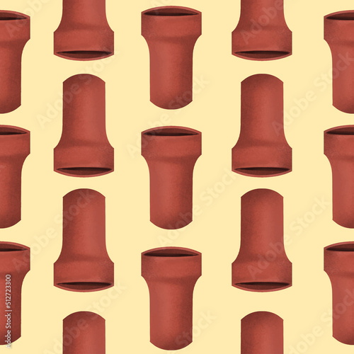 Terracota vase pottery hand drawn seamless pattern vector illustration