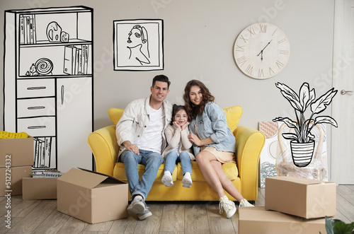 Happy family with moving bo...