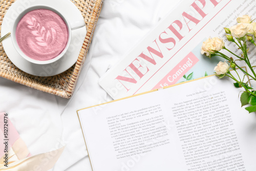 Cup of pink matcha tea with...