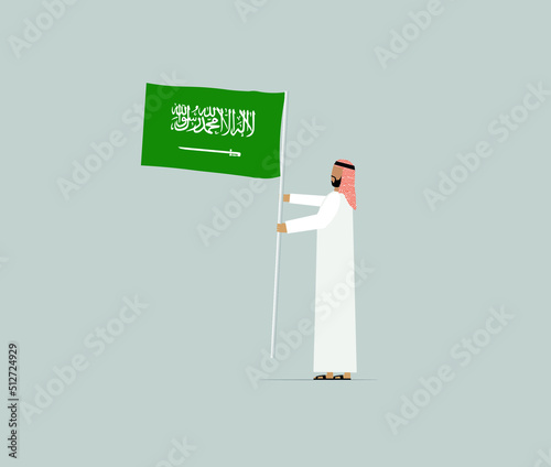  Saudi character holding flag of Saudi Arabia