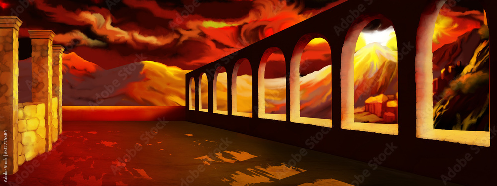 Volcano eruption in the ancient Italy Stock Illustration | Adobe Stock