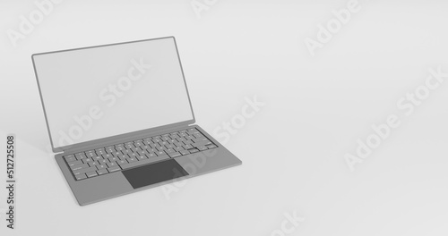 Gray laptop computer with blank white screen isolated on white background high resolution 8k JPEG 3d illustration