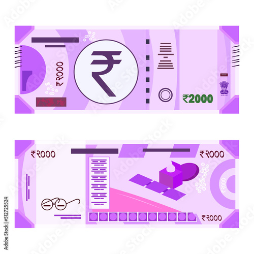 Indian Currency of 2000 rupee, flat vector illustration.