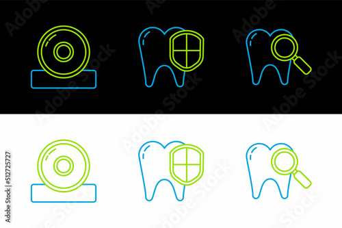 Set line Dental search, Otolaryngological head reflector and protection icon. Vector