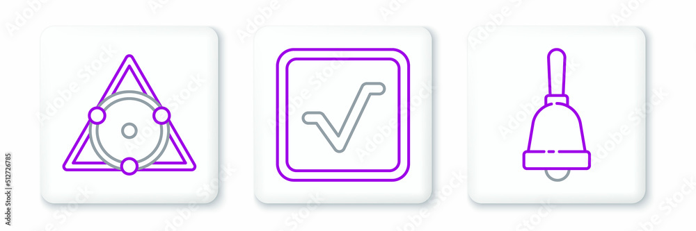 Set line Ringing bell, Triangle math and Square root icon. Vector Set line Ringing bell, Triangle math and Square root icon. Vector