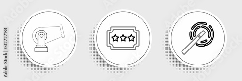 Set line Magic wand, Cannon and Ticket icon. Vector