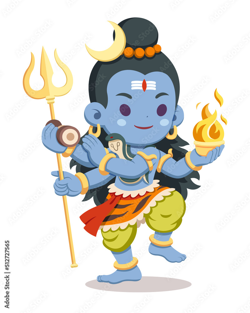 Cute style Hindu god Lord Shiva cartoon illustration Stock Vector | Adobe  Stock