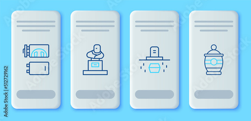 Set line Grave with tombstone, coffin, Crematorium and Funeral urn icon. Vector