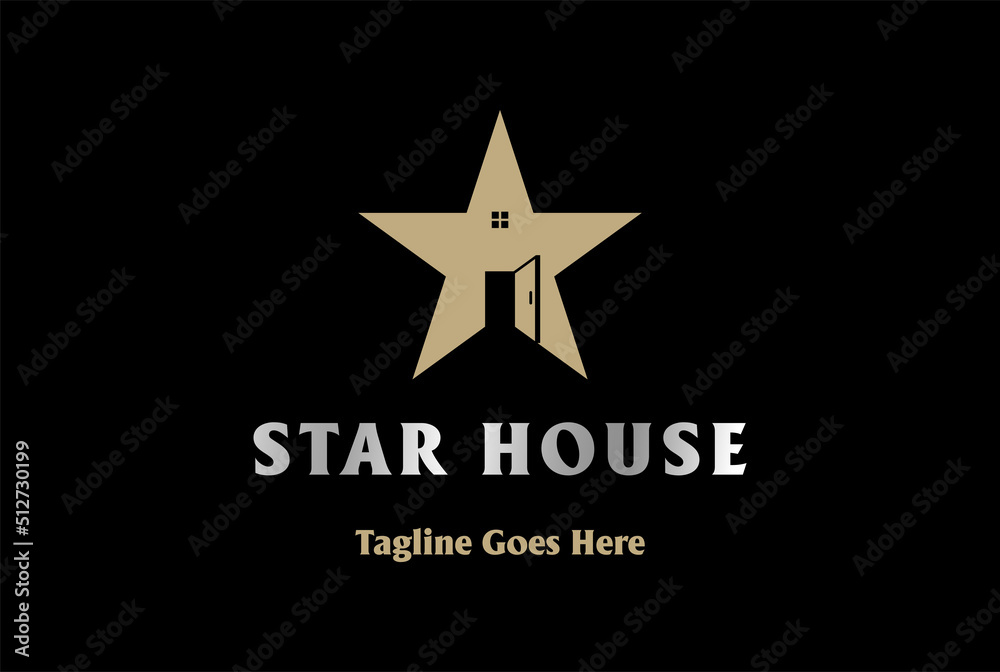 Simple Golden Star with House Door for Real Estate or Artist Talent Show Logo Design Vector Simple Golden Star with House Door for Real Estate or Artist Talent Show Logo Design Vector