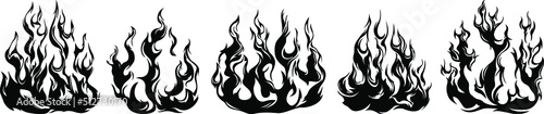 Fire flames isolated on white background. Tribal tattoo design.