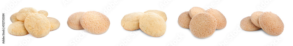 Set with tasty sugar cookies on white background. Banner design Set with tasty sugar cookies on white background. Banner design