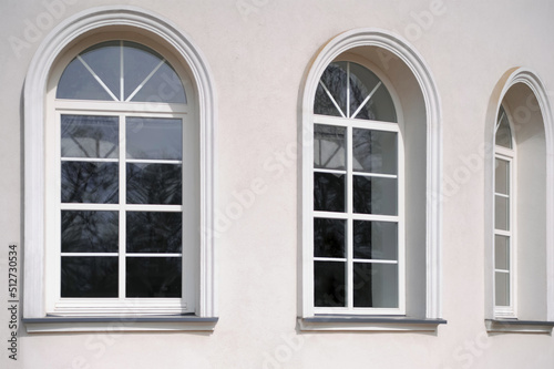Beautiful arched windows in building  view from outdoors