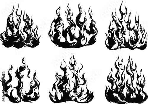 Fire flames isolated on white background. Tribal tattoo design.