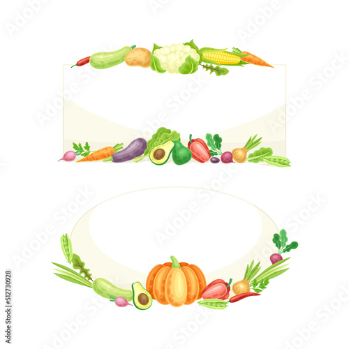 Fototapeta Naklejka Na Ścianę i Meble -  Fresh organic vegetables borders set. Templates with healthy food vector illustration