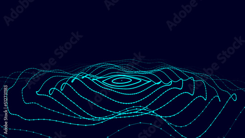 Futuristic moving circle wave. Digital background with moving glowing particles. Big data visualization. Vector illustration.