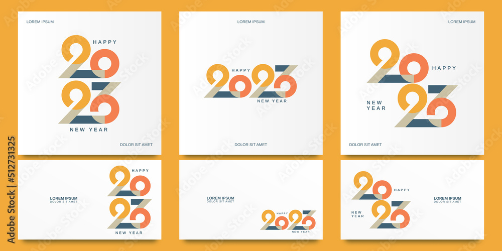 Set of happy new year 2023 logo design style on square banner template Set of happy new year 2023 logo design style on square banner template