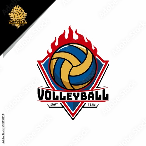 volleyball and fire illustration for sports icon or emblem logo