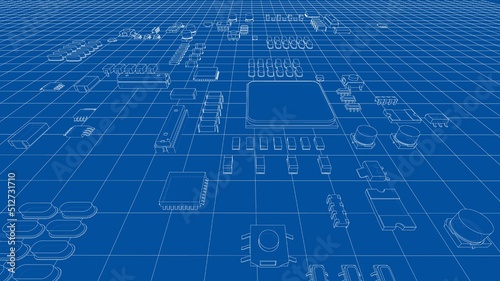 Electric circuit board, various chips. Vector