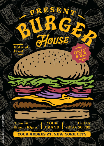 Burger House Classic Flyer in vintage style
