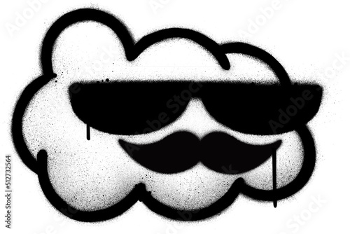 graffiti cloud with a mustache sprayed over white