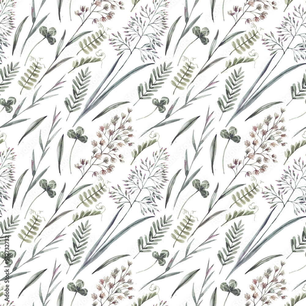 Greens seamless pattern with watercolor leaves and herbs on white background. Green background. Seamless background for fabric, textile, wallpaper. Greens seamless pattern with watercolor leaves and herbs on white background. Green background. Seamless background for fabric, textile, wallpaper.