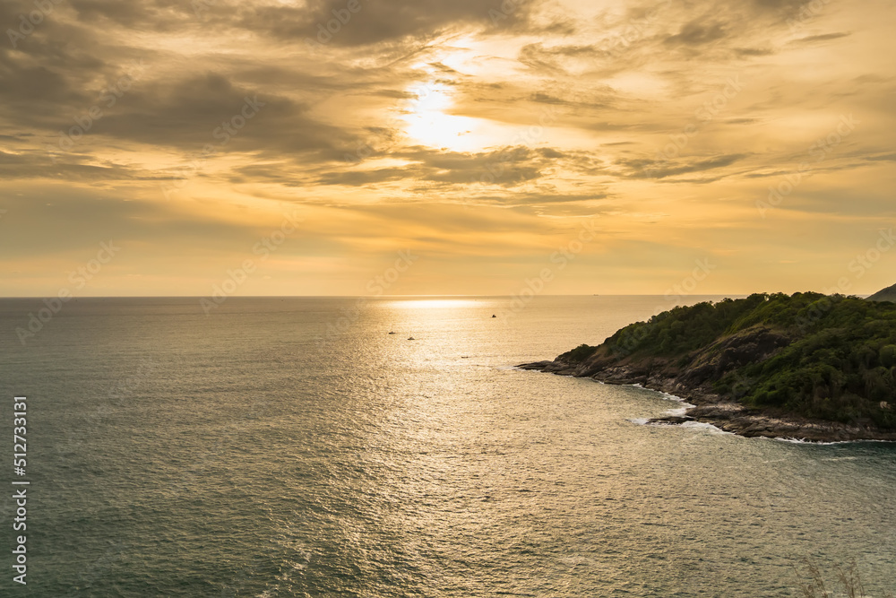 The sun is falling in sunset time at Promthep Cape in Phuket, Thailand.