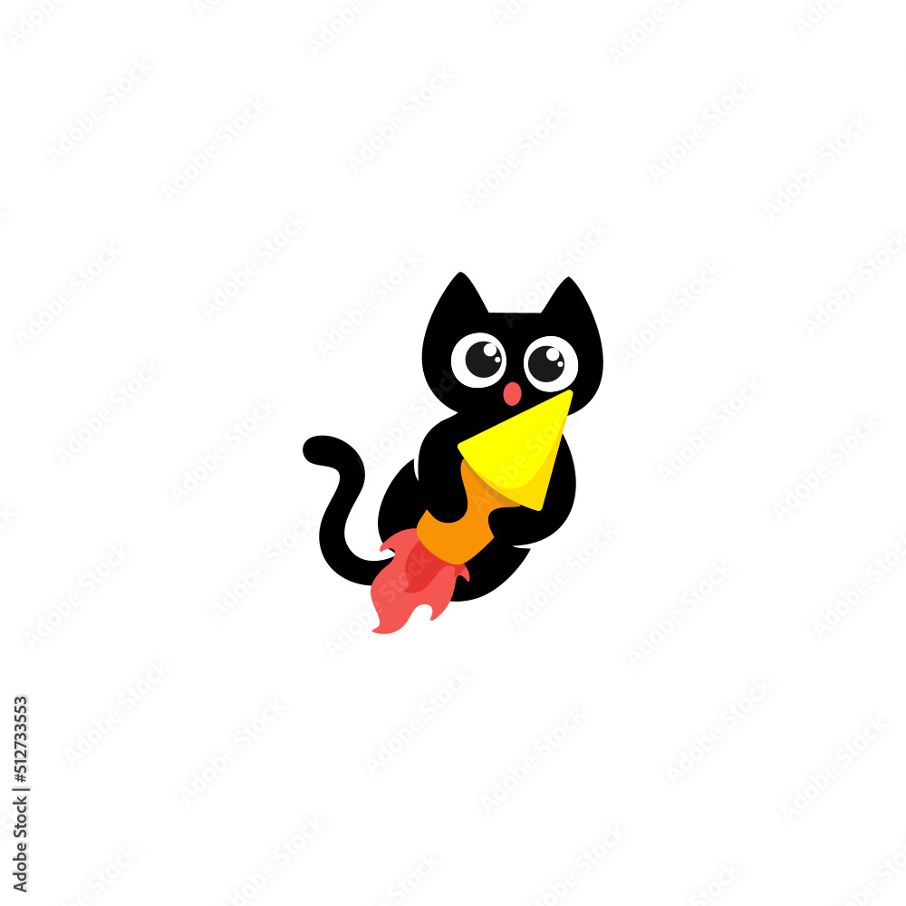 Black Cat Riding On Rocket Vector Icon Illustration. Mascot Cartoon Character. Animal Icon Concept White Isolated. Flat Cartoon Style Suitable for Web Landing Page, Banner, Flyer, Sticker, Card