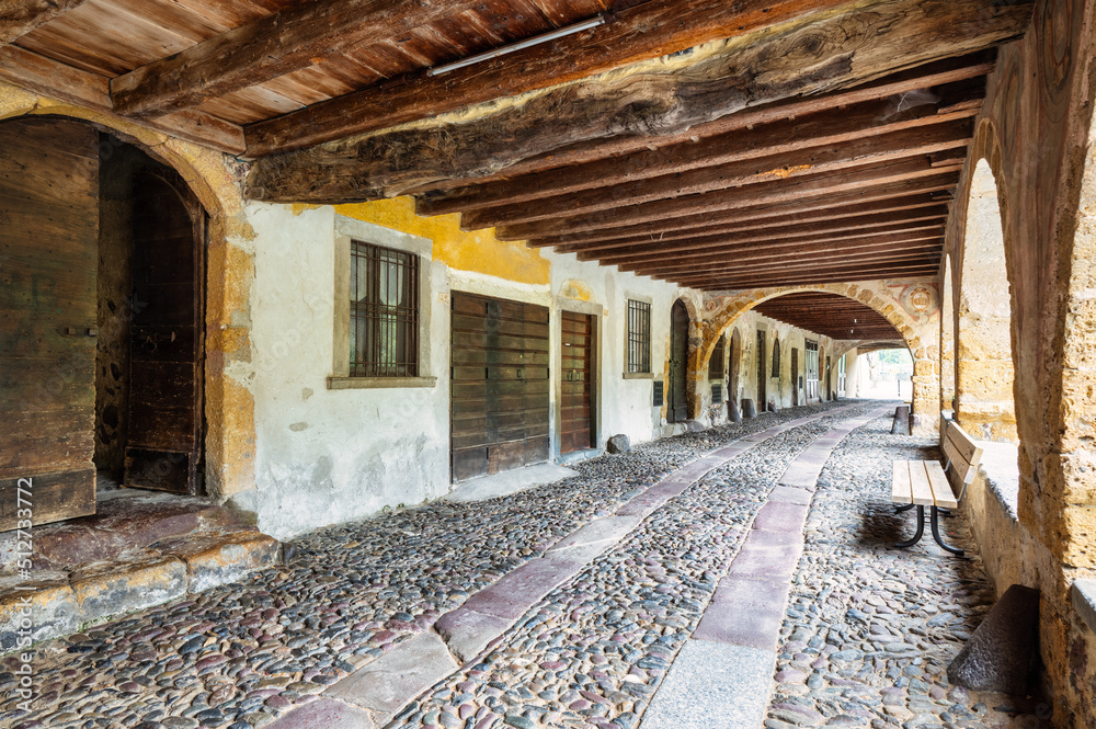 Interior of the historic arcaded street of Averara