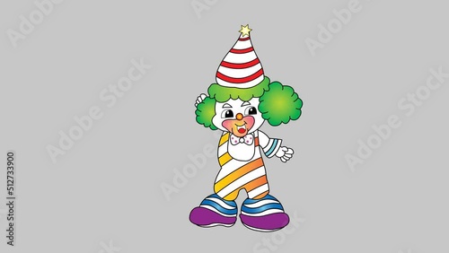 A rainbow color clown is dancing and jumping 