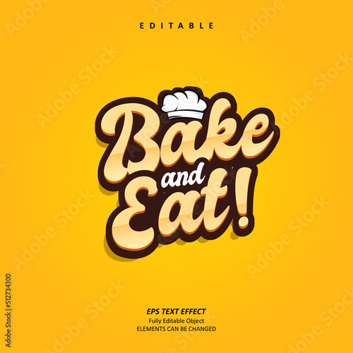 editable text effect premium vector design of food and bakery label logo yellow groovy style. suitable for food market, sticker, packaging, brand name, small business